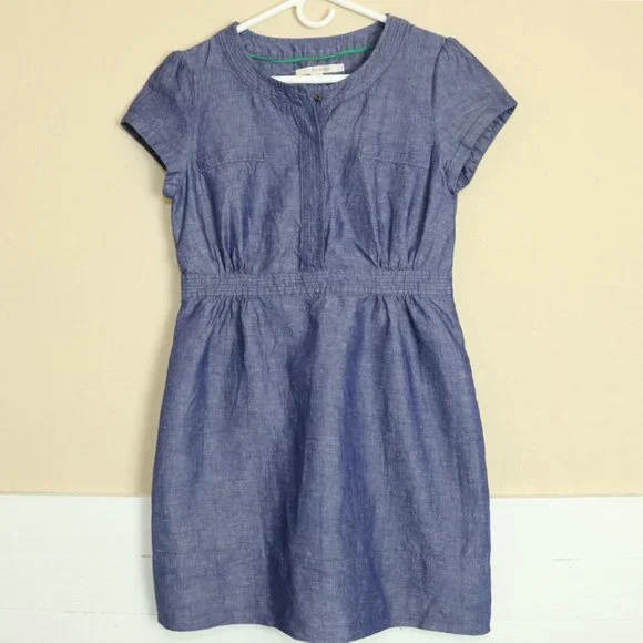 Boden | Dresses | Boden Dress Blue Cotton Linen Blend Short Snap Buttons Cap  Sleeves Us 8 Petite | Poshmark